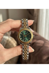 Kadın Kol Saati 20 mm Çelik Kordon Yeşil Kadran Taşlı Quartz Minimal Şık Saat