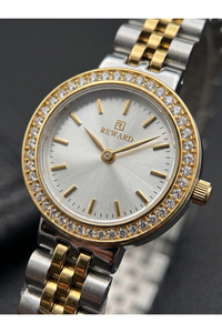Kadın Kol Saati 24 mm Gold Gümüş Çift Renk Çelik Kordon Taşlı Bezel 5 ATM