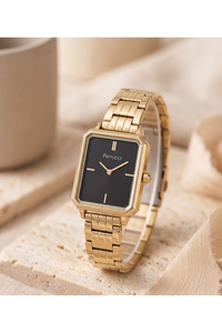 Kadın Kol Saati 26x34 mm Dikdörtgen Siyah Kadran Gold Renkli Küçük Kasa