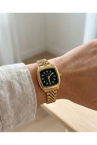 Kadın Kol Saati 28 mm Gold Kare Kasa Siyah Kadran Çelik Kordon