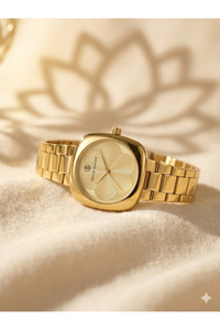 Kadın Kol Saati 31 mm Gold Çelik Kordon Kare Kasa Desenli Kadran Şık