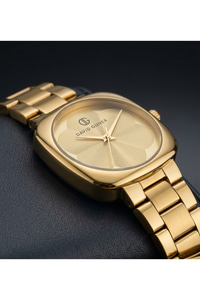 Kadın Kol Saati 31 mm Gold Çelik Kordon Kare Kasa Desenli Kadran Şık