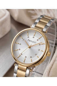Kadın Kol Saati 34 mm Gold Gümüş Renk Çelik Kordon Gümüş Kadran Taşlı Şık Model
