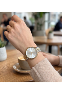 Kadın Kol Saati 34 mm Gold Gümüş Renk Çelik Kordon Gümüş Kadran Taşlı Şık Model