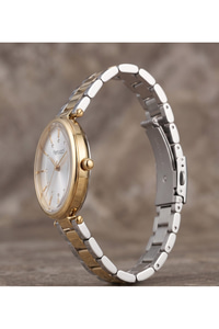 Kadın Kol Saati 34 mm Gold Gümüş Renk Çelik Kordon Gümüş Kadran Taşlı Şık Model