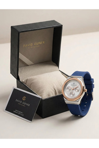 Kadın Kol Saati 34 mm Lacivert Silikon Kordon Rose Gold Çelik Kasa Beyaz Kadran 3 ATM