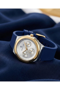 Kadın Kol Saati 34 mm Lacivert Silikon Kordon Rose Gold Çelik Kasa Beyaz Kadran 3 ATM