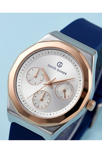 Kadın Kol Saati 34 mm Lacivert Silikon Kordon Rose Gold Çelik Kasa Beyaz Kadran 3 ATM