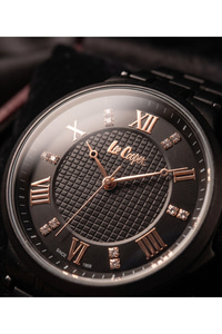 Kadın Kol Saati 34 mm Siyah Mat Çelik Kordon Rose Gold Detaylı Taşlı Kadran