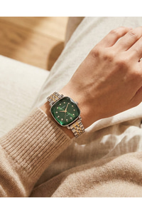 Kadın Kol Saati Çift Renk Çelik Kordon Yeşil Kadran Quartz Mineral Cam 3 ATM 28 mm