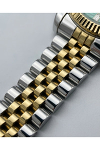 Kadın Kol Saati Efektli Yeşil Kadran Gün-Tarih Çift Renk Çelik Saat 32 mm