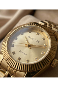 Kadın Kol Saati Gold Çelik Kordon Quartz Mineral Cam 3 ATM Minimal 22 mm