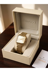 Kadın Kol Saati Gold Renk Kare Kasa Çelik Kordon Quartz Saat 28 mm