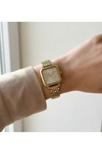Kadın Kol Saati Gold Renk Kare Kasa Çelik Kordon Quartz Saat 28 mm