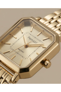 Kadın Kol Saati Gold Renk Kare Kasa Çelik Kordon Quartz Saat 28 mm
