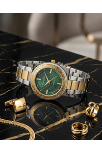 Kadın Kol Saati Yeşil Kadran Çift Renk Çelik Kordon Quartz Saat 31-34 mm