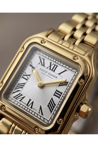 Kadın Saat 22x22 mm Kare Kasa Gold Çelik Kordon Gümüş Kadran Şık Kol Saati