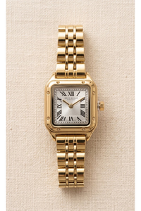 Kadın Saat 22x22 mm Kare Kasa Gold Çelik Kordon Gümüş Kadran Şık Kol Saati