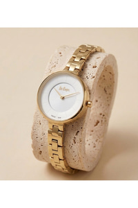 Kadın Saati 28mm Küçük Kasa Beyaz Kadran Gold Çelik Kordon Quartz 3 ATM