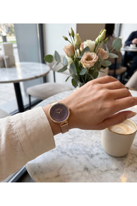 Kadın Saati 34mm Mor Kadran Rose Gold Hasır Çelik Kordon 3 ATM Quartz