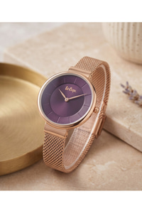 Kadın Saati 34mm Mor Kadran Rose Gold Hasır Çelik Kordon 3 ATM Quartz