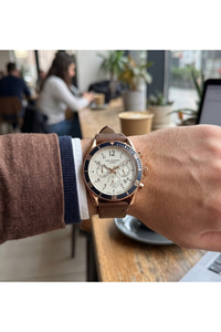 London Erkek Kol Saati 41 mm Bronz Kasa Kahverengi Deri Kordon 5 ATM Multifonksiyon
