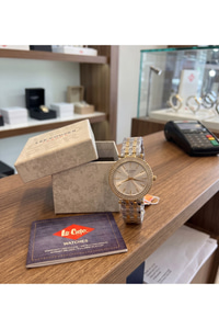 London Kadın Saat 34mm Gold Gümüş Taşlı Metal Kordon Gümüş Kadran