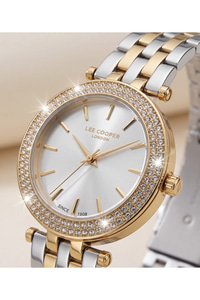London Kadın Saat 34mm Gold Gümüş Taşlı Metal Kordon Gümüş Kadran