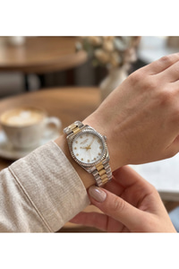 London Kadın Saati 30mm Küçük Kasa Gold Gümüş İki renkli Taşlı Kadran