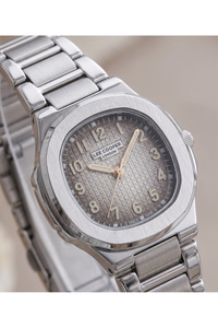London Unisex Küçük Kasa Saat 30mm Çelik Kordon Gri Desenli Kadran