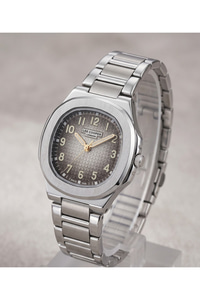 London Unisex Küçük Kasa Saat 30mm Çelik Kordon Gri Desenli Kadran