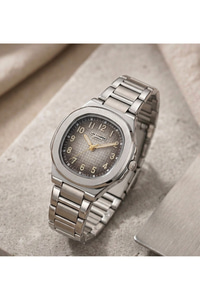 London Unisex Küçük Kasa Saat 30mm Çelik Kordon Gri Desenli Kadran