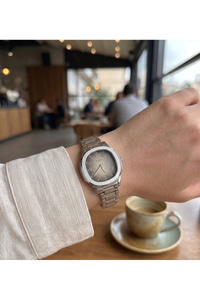 London Unisex Küçük Kasa Saat 30mm Çelik Kordon Gri Desenli Kadran