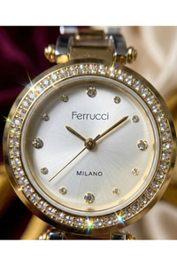 Milano 27 mm Kadın Kol Saati Beyaz Kadran Taşlı Gold Gümüş Çelik Kordon