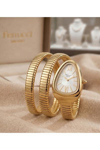 Milano 30 mm Kadın Saat Yılan Saat Beyaz Kadran Gold Esnek Kordon Şık Model
