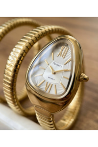 Milano 30 mm Kadın Saat Yılan Saat Beyaz Kadran Gold Esnek Kordon Şık Model