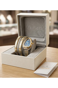 Milano 30 mm Kadın Saat Yılan Saat Mavi Kadran Gold Gümüş Esnek Kordon