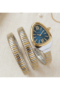 Milano 30 mm Kadın Saat Yılan Saat Mavi Kadran Gold Gümüş Esnek Kordon
