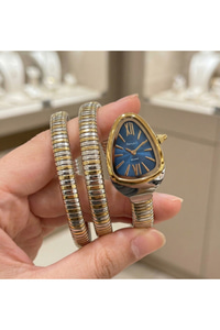 Milano 30 mm Kadın Saat Yılan Saat Mavi Kadran Gold Gümüş Esnek Kordon