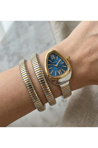 Milano 30 mm Kadın Saat Yılan Saat Mavi Kadran Gold Gümüş Esnek Kordon