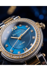 Milano 30mm Mavi Kadranlı Taş Detaylı Çift Renk Kadın Kol Saati
