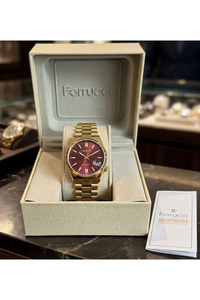 Milano 34 mm Kadın Saat Kırmızı Kadran Gold Çelik Kordon Takvimli Şık Model