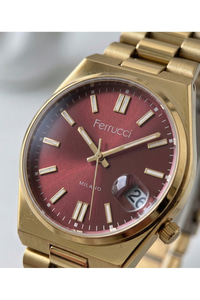 Milano 34 mm Küçük Kasa Unisex Kol Saati Gold Renkli Bordo Kadran Takvimli