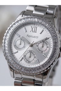 Milano 36 mm Taşlı Bezel Dekoratif Göstergeli Gümüş Kadın Saati