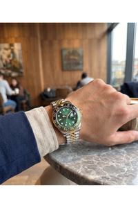 Milano Erkek Kol Saati 39 mm Yeşil Kadran Siyah-Yeşil Bezel Fosforlu Göstergeli Çelik Kordon