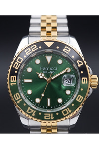 Milano Erkek Kol Saati 39 mm Yeşil Kadran Siyah-Yeşil Bezel Fosforlu Göstergeli Çelik Kordon