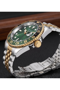 Milano Erkek Kol Saati 39 mm Yeşil Kadran Siyah-Yeşil Bezel Fosforlu Göstergeli Çelik Kordon