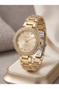 Milano Kadın Kol Saati 30 mm Küçük Kasa Altın Rengi Taşlı Bezel Metal Kordon