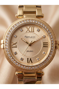 Milano Kadın Kol Saati 30 mm Küçük Kasa Altın Rengi Taşlı Bezel Metal Kordon