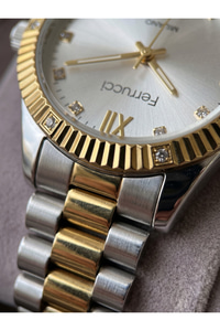 Milano Kadın Kol Saati 34 mm Gümüş Gold Renkli Taş Detaylı Metal Kordonlu Saat